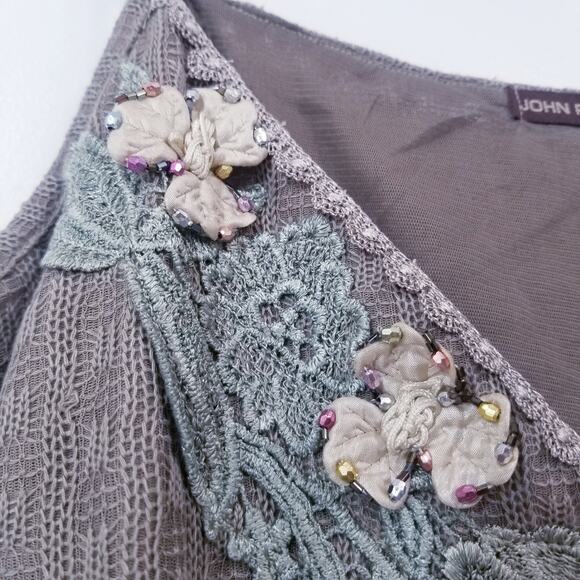 John Fashion Linen Blend Fairy Floral Dress Crochet Knit - Picture 3 of 13